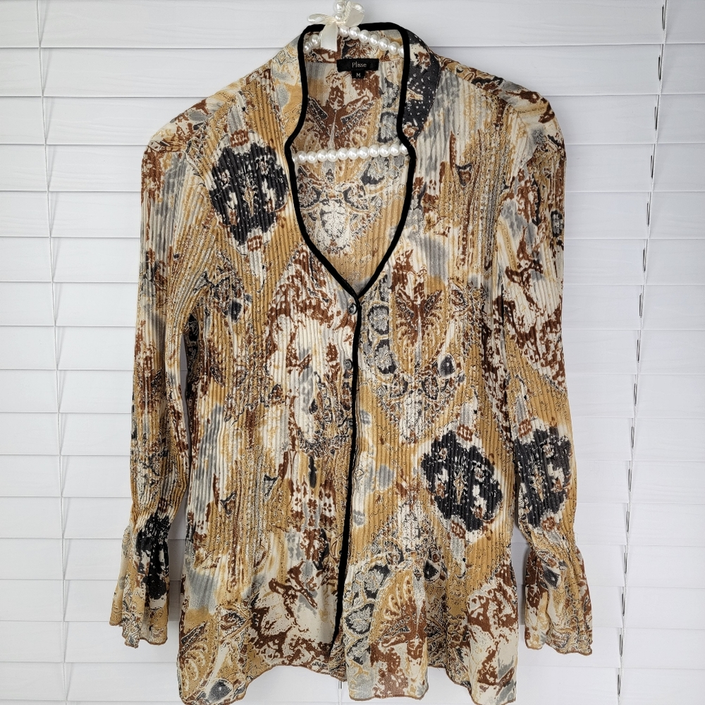 Plisse Pleated Button Down Shirt
